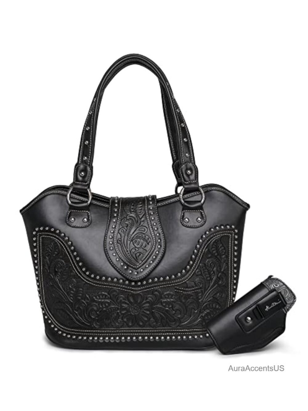 Western Tote Bag for Women Tooled Faux Leather Shoulder Handbag with Zipper